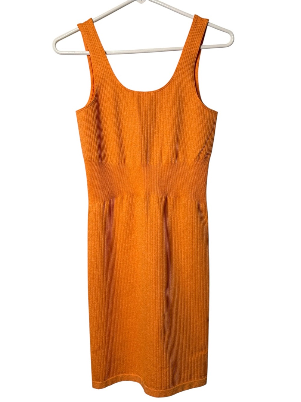Balance Athletica Orange Ribbed Bodycon Midi Dress Seamless Knit Athleisure S